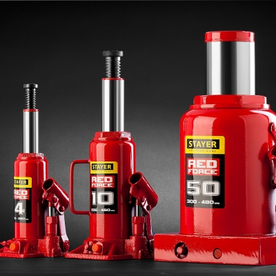 STAYER RED FORCE, 5 т, 216 - 413 мм, бутылочный гидравлический домкрат, Professional (43160-5)